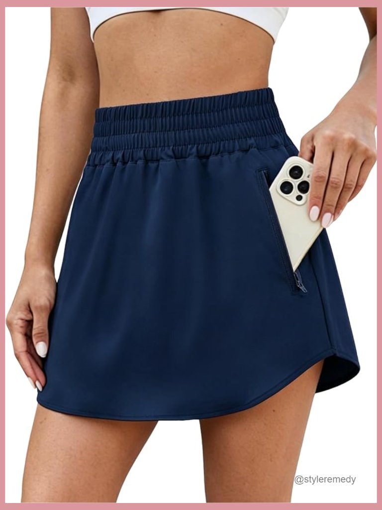 High Waist Athletic Skorts With Pockets Curved Hem Workout Golf Tennis Skirts